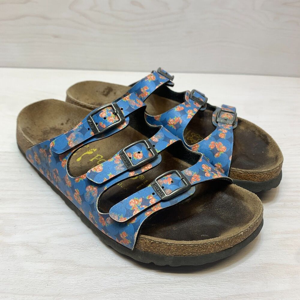 Birkenstock Florida Sandals Women's Size‎ 6 Blue Floral Adjustable Straps Casual